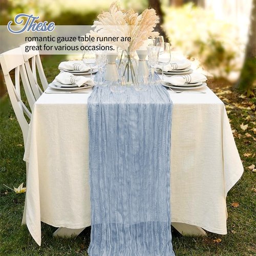 12 Pack Dusty Blue Cheesecloth Table Runner 10Ft, Gauze Table Runners 21.5 x 120 inch,Semi Sheer Cheese Cloth Fabric Runner Bulk for Wedding,Party,Baby Shower,Bridal Shower