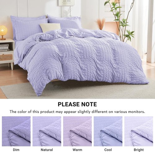HYMOKEGE Twin XL Comforter Set - Light Purple Seersucker 5-Piece Luxury Bedding Set