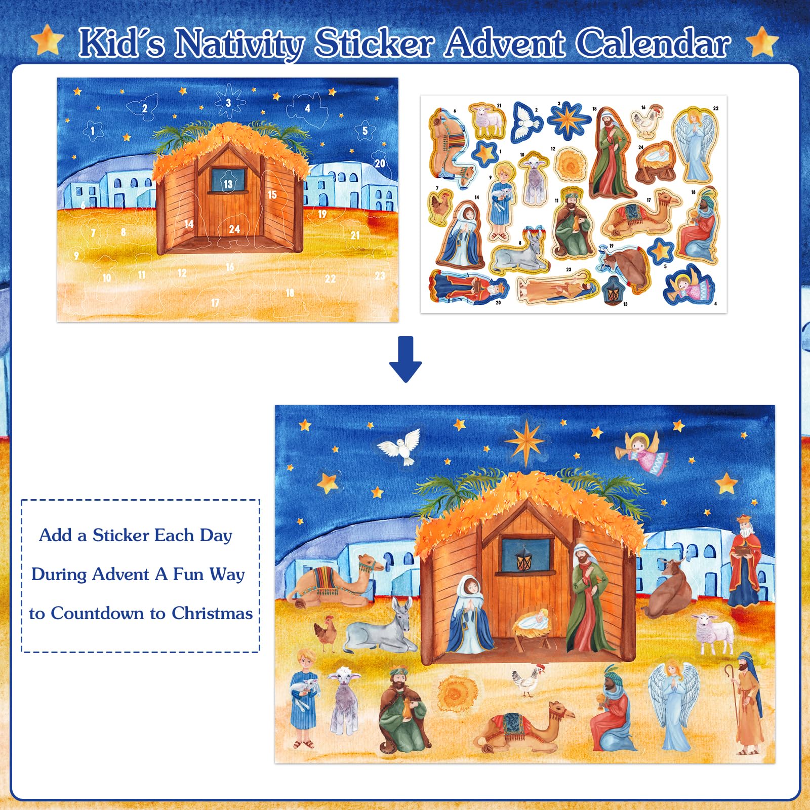 WhatSign Nativity Sticker Advent Calendar for Kids - 2025 Christmas Christian Religious Countdown Calendar Nativity Advent Calendar for Kids Children Boys Girls