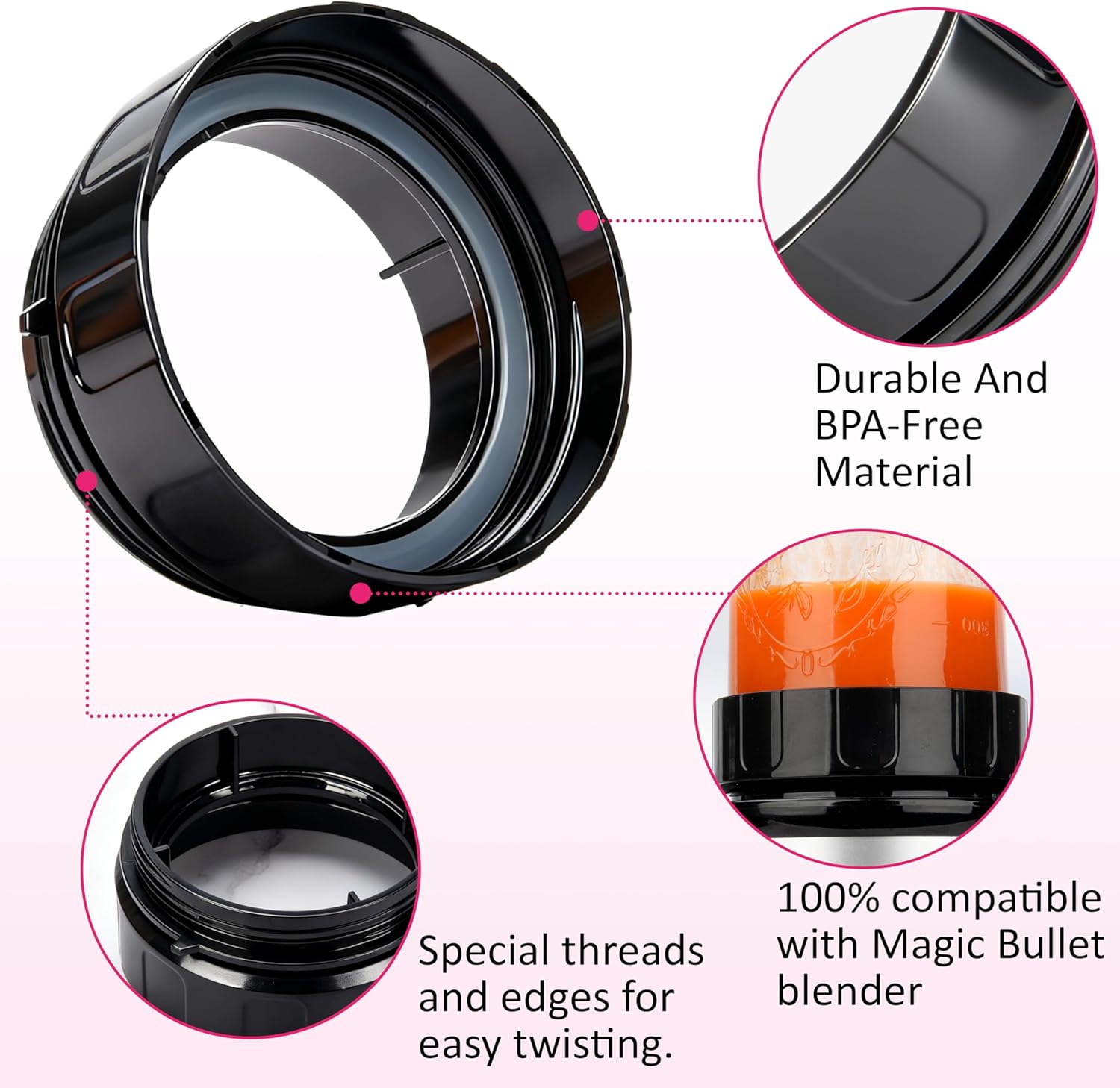 Magic Bullet Blender Adapter - Blend Directly in Wide-Mouth Mason Jar | Replace Plastic Cup Accessory