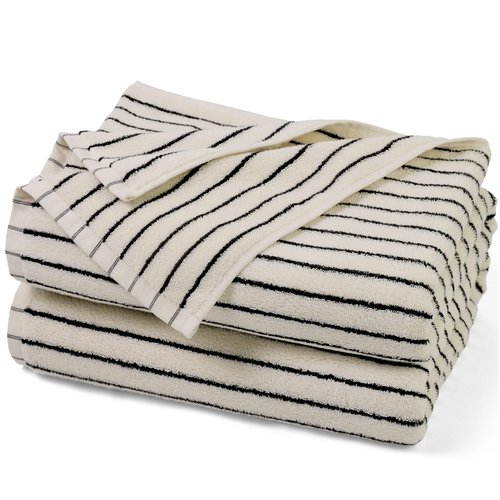 Jacquotha Black and Ivory Striped Bath Towels Set of 2, Lighter & Quick Dry Towels Large 27.5 x 55 inches, Farmhouse for Bathroom, Pool, Shower
