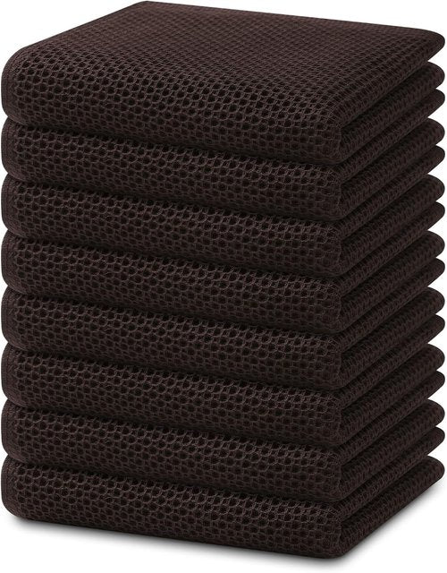 Homaxy 100% Cotton Waffle Weave Kitchen Dish Towels - Ultra Soft & Absorbent, 8-Pack, Dark Brown | 13 x 28 Inches