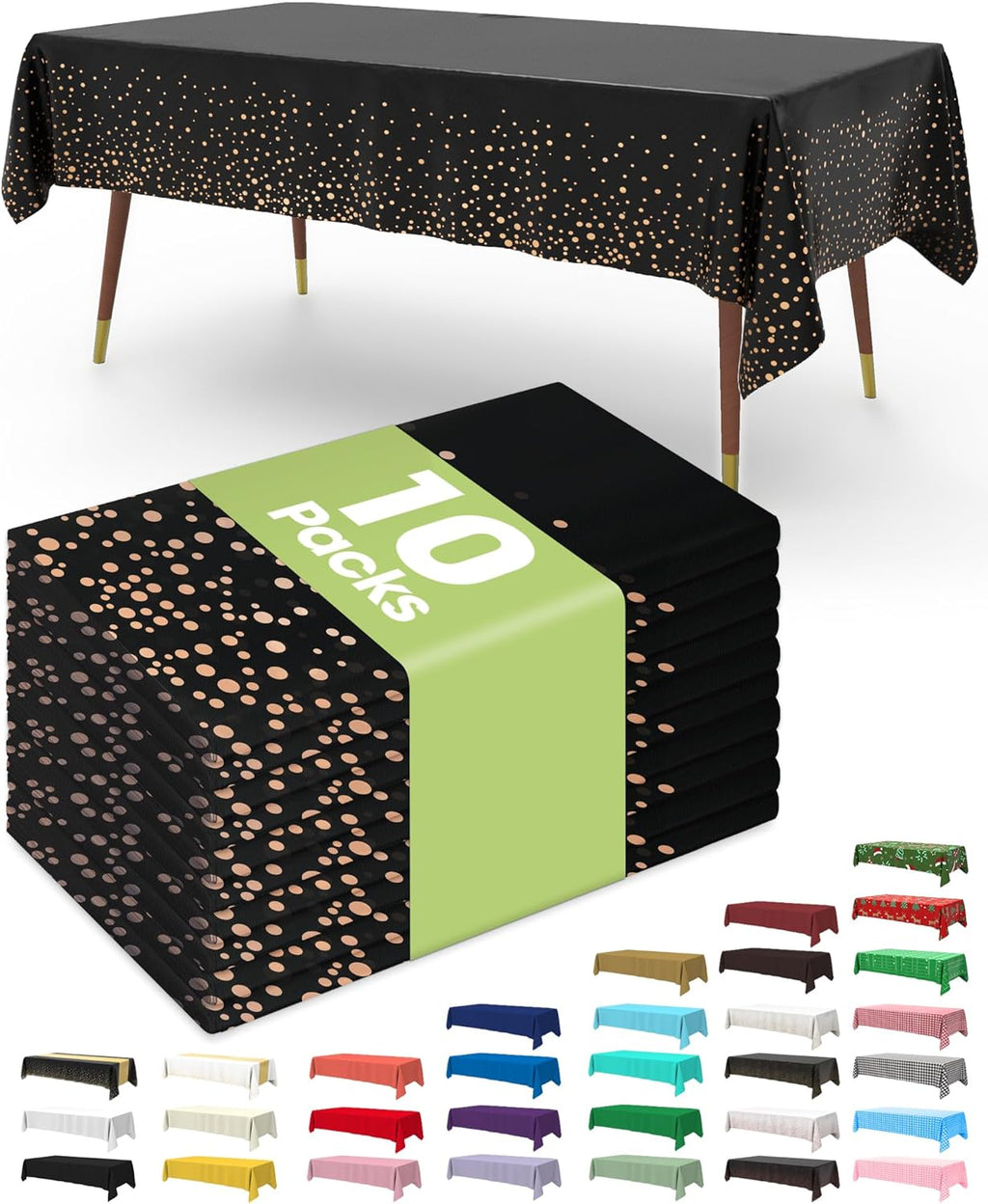 Pureegg Disposable Plastic Tablecloths - Sturdy Leakproof Rectangle Covers | 54 x 108 Inch | Black & Rose Gold - Perfect for Graduation 2026