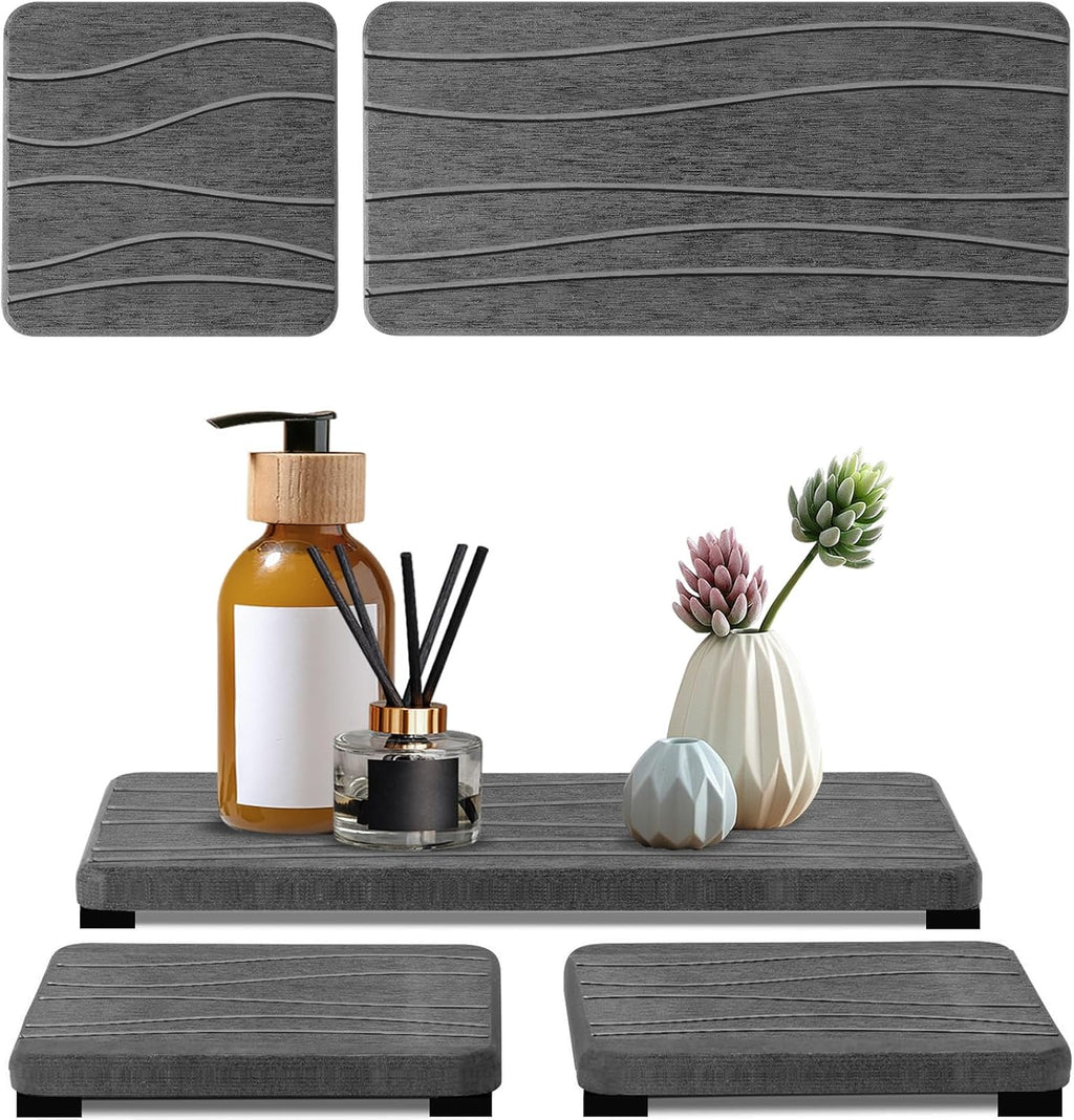 Skiennix Water Absorbing Stone Tray - Fast Drying Diatomite Coasters for Kitchen & Bathroom | 3PCS Set