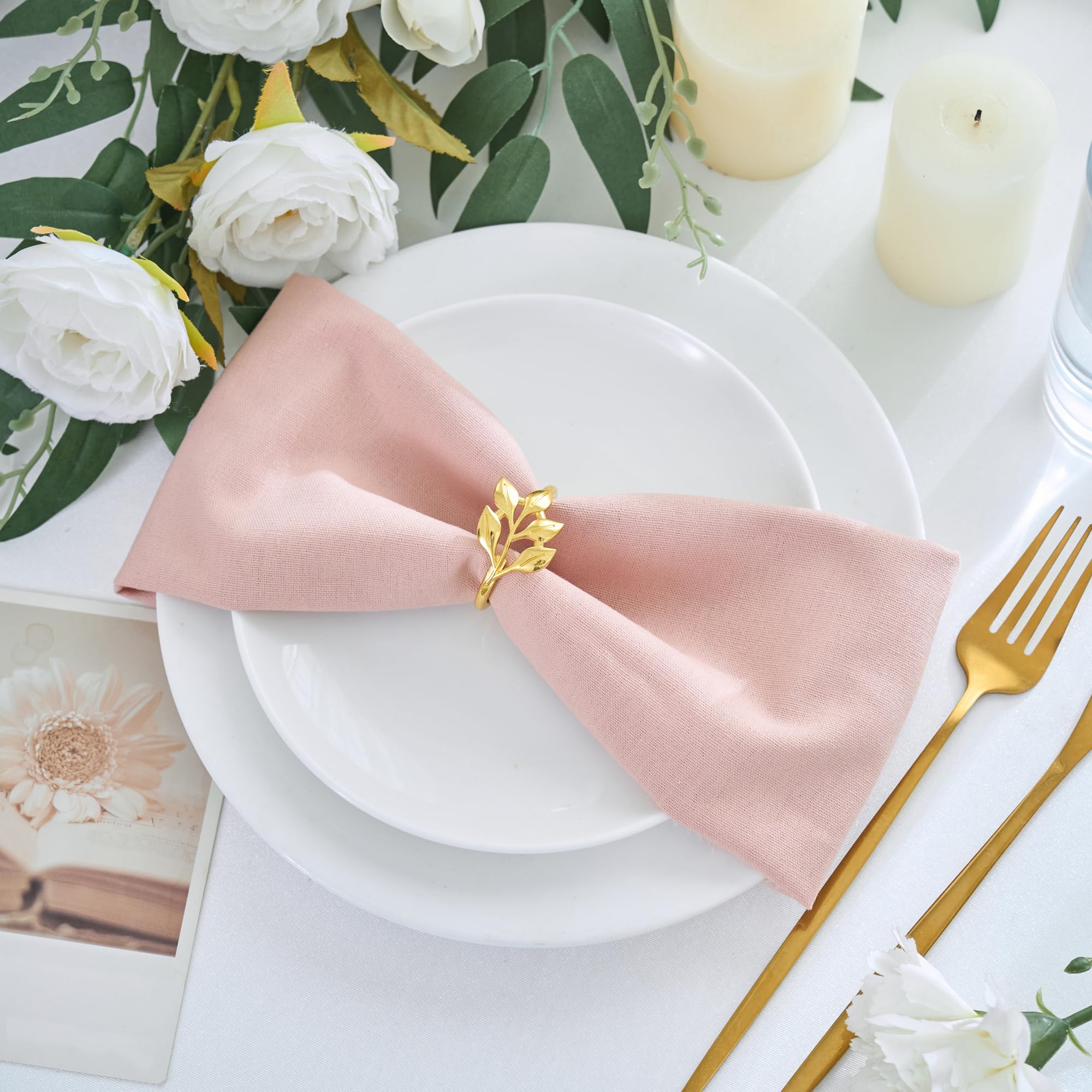 Xiomot Handmade Cotton Linen Napkins Cloth with Fringes Set of 4 17"x17" Dusty Pink Boho Dinner Table Napkins Bulk for Wedding Party Bridal Baby Shower Decoration