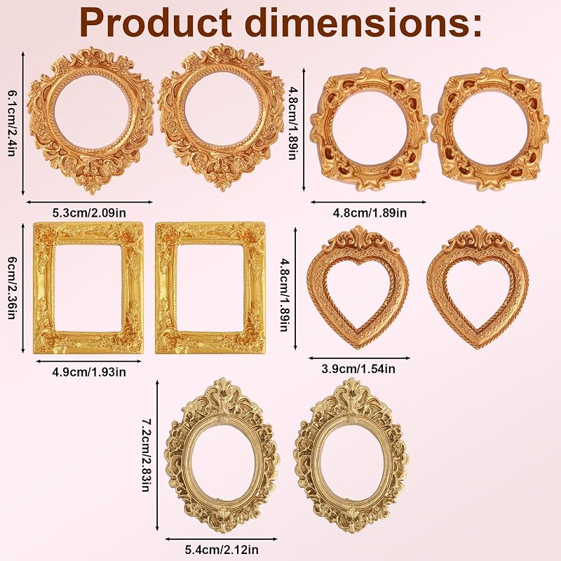Mini Gold Picture Frames Set – 10pcs Baroque Resin Frames for Wall or Desk Display