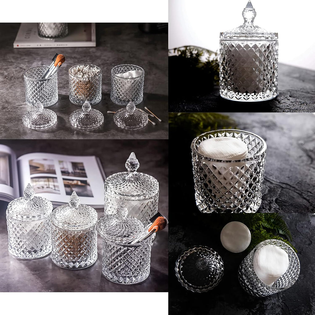 Qtip Holder - Thick Glass Apothecary Jars with Lid | 2 Pack for Bathroom Decor & Storage