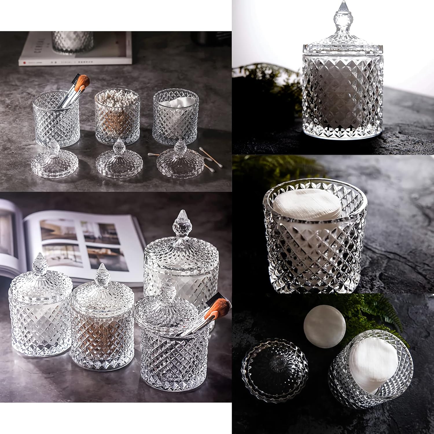 Qtip Holder - Thick Glass Apothecary Jars with Lid | 2 Pack for Bathroom Decor & Storage