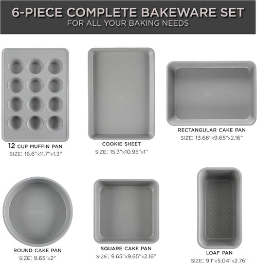 Country Kitchen Nonstick Bakeware Set - Durable & Easy Release, Taupe | 6-Piece Stackable Set