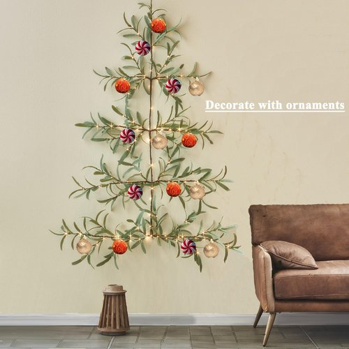 Hairui Lighted Wall Hanging Olive Tree with Timer 3.5FT 140 Warm White LED Fairy Lights, Vine Garland with Lights for Home Room Fireplace Wall Window Christmas Decoration Inside Outside
