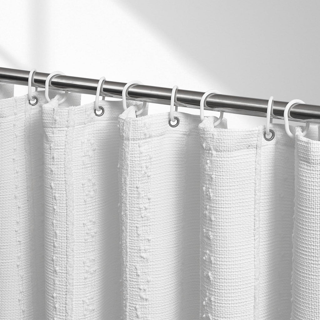 Lameirose White Shower Curtain Boho, Textured Shower Curtain Cotton Blend Waffle Weave Stripe Fabric Shower Curtains for Bathroom, Hotel, Washable, 72 x 72
