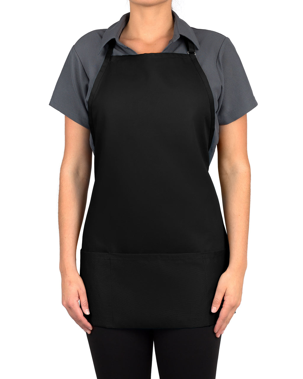 KNG Black 3 Pocket Adjustable Bib Apron for Men and Women - Pack of 6