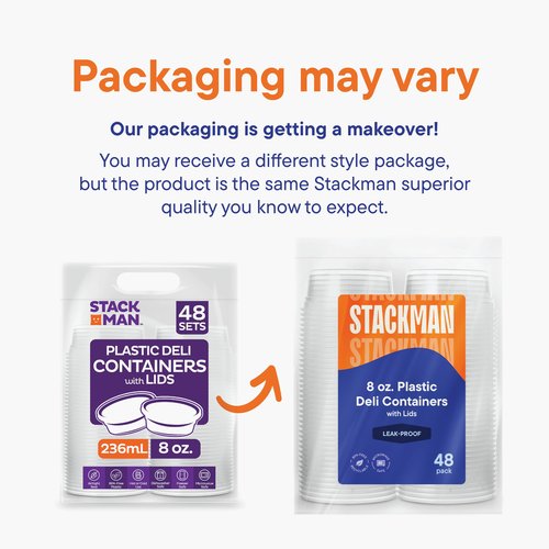 [240 Sets - 8 oz.] Clear Plastic Containers with Airtight Lids - Deli Food Storage, Slime, and More - Bulk Pack - Small Containers with Lids - 240/Case - Stack Man Brand