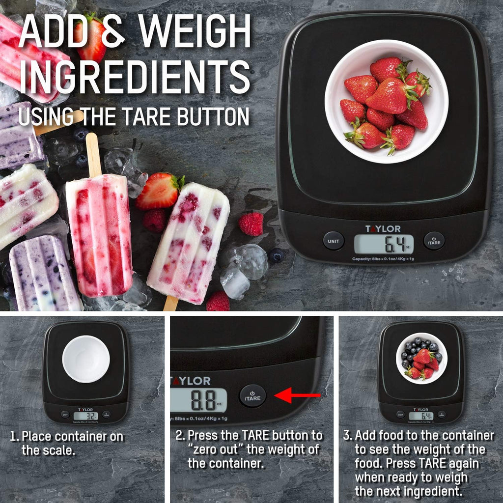 Taylor Digital Kitchen Scale - Accurate Measurements for Cooking & Baking | Sleek Black Design