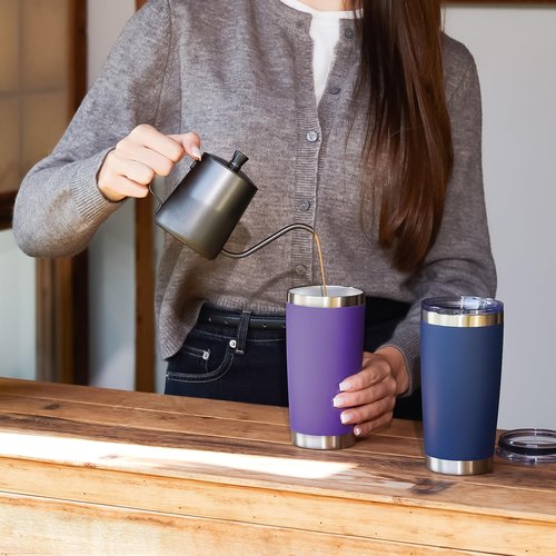 MEWAY 20oz Tumbler 8 Pack Double Wall Vacuum Insulated Travel Mug Bulk, Stainless Steel Tumblers with Lid and Straw, Durable Powder Coated Coffee Cups for Cold & Hot Drinks (Navy, 8)