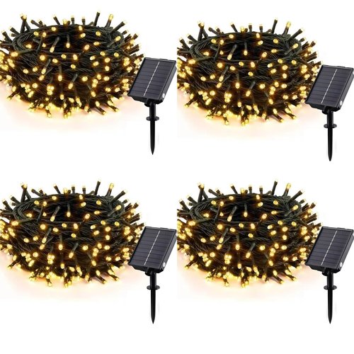 MERRIMAX M Solar Christmas String Lights Outdoor, 33ft 100 LED Solar Fairy Light 8 Modes Waterproof Xmas Lights for Garden, Patio, Home, Party, Wedding, Holiday, Tree, Outdoor (Warm White, 4 Pack)