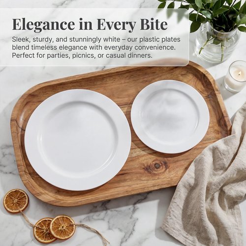 KIRE 120PCS White Plastic Plates - Heavy Duty White Disposable Plates for Party/Wedding - Include 60Pieces 10.25inch Dinner Plates - 60Pieces 7.5inch Dessert/Salad Plates