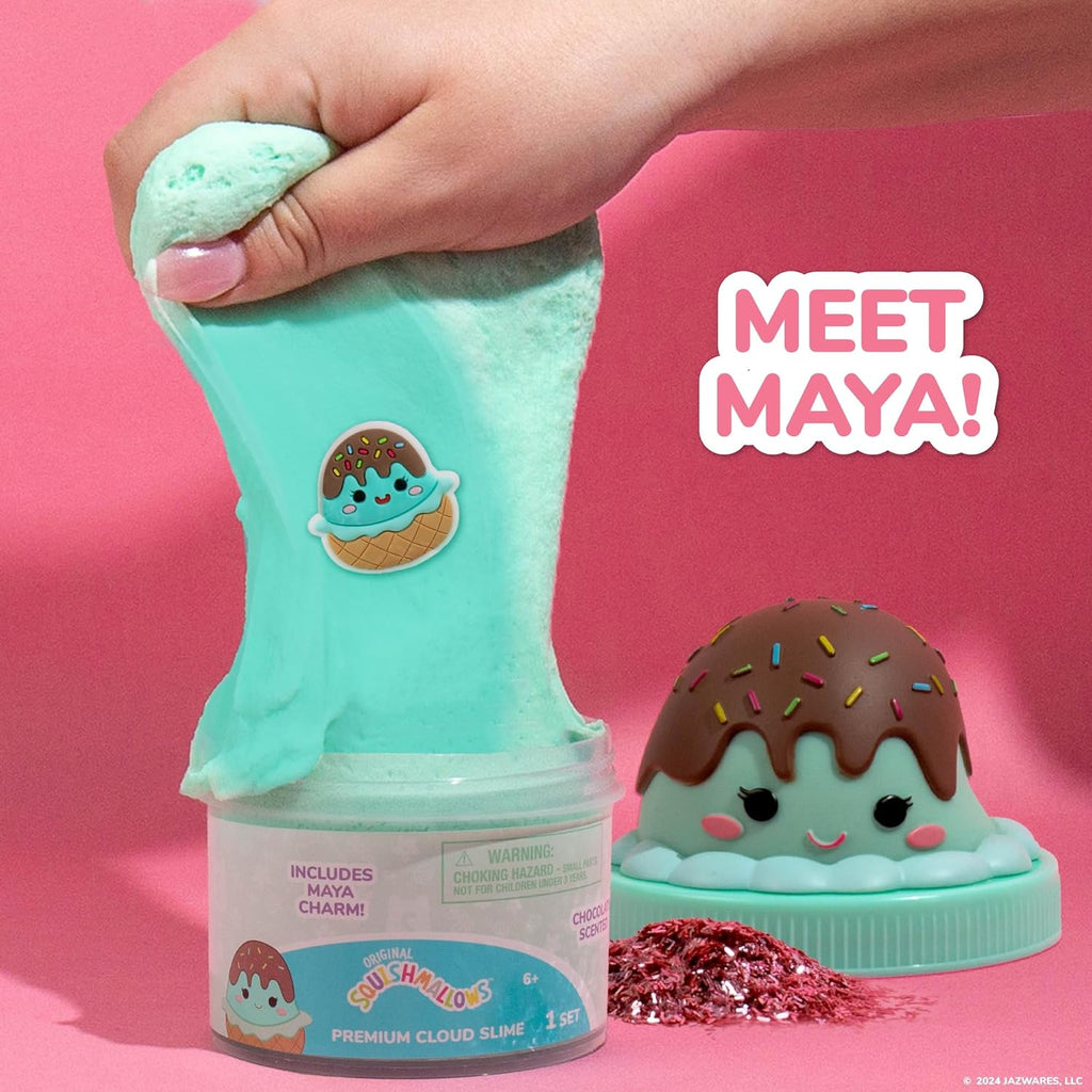 Squishmallows Maya The Ice Cream Cloud Slime - Chocolate-Scented 8 oz. Storage Container With Figurine Topper