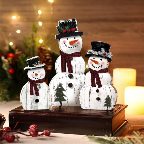 Barydat Christmas Snowman Wooden Decorations - Rustic Table Centerpieces for Holiday Cheer