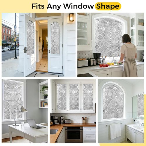 OHTMERU Window Privacy Film Decorative for Front Door, Bathroom Static Cling Stained Glass Sticker Opaque Heat Control UV Blocking Non-Adhesive for Home Windows 17.5 X 78.7 inches