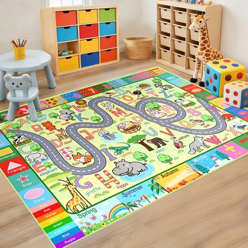 HBUFBUQ Kids Rugs for Playroom 4.5x6 Feet Educational Area Rug with Alphabet Animals Numbers Non Slip Baby Play Mat for Nursery Bedroom Classroom Floor Decor
