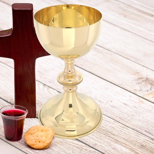 Needzo Brass Chalice, Goblet for Communion and Religious Ceremonies, Catholic Church Supplies, 6 Inches by 3.75 Inches