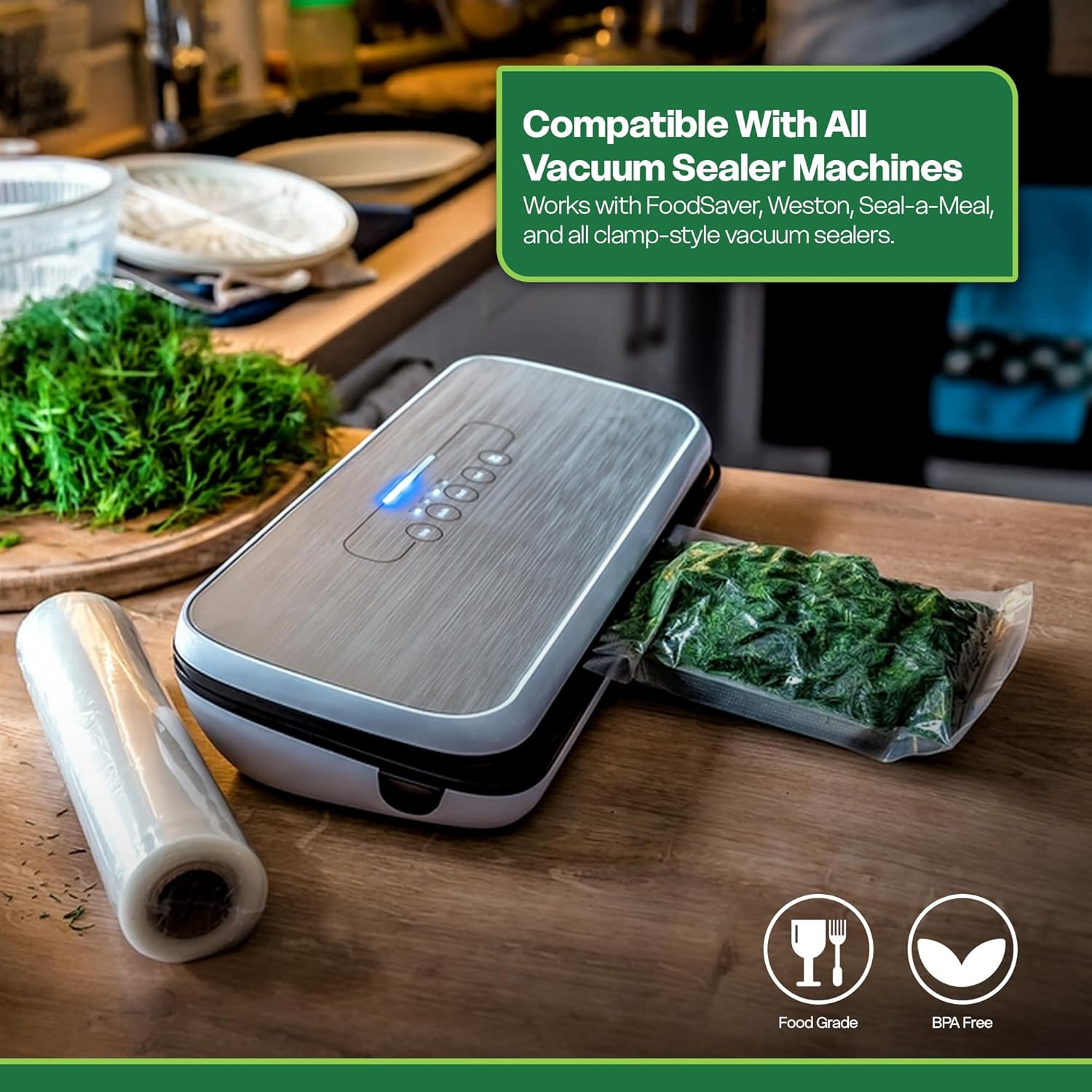 Premium Vacuum Sealer Bag Rolls - Custom Cut Food Storage for Freshness & Meal Prep - 3 Pack (8"x20')