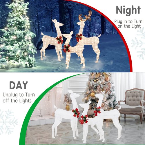 5Ft 3-Piece LED Lighted Christmas Deer Family Outdoor Yard Decorations,3D Super Large Christmas Reindeer Decor,Outdoor Lighted Holiday Deer with 360 LED Displays for Patio,Lawn&Garden,White