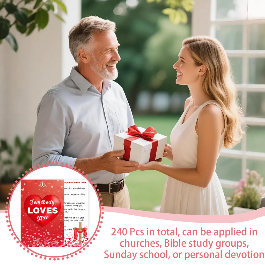 RUBOAOA 240 Pcs Gospel Tracts for Evangelism, Somebody Loves You Holy Postcard Prayer Postcards, Christian Bible Tract Cards for Outreach Salvation Ministry, Valentine Encouragement Handouts