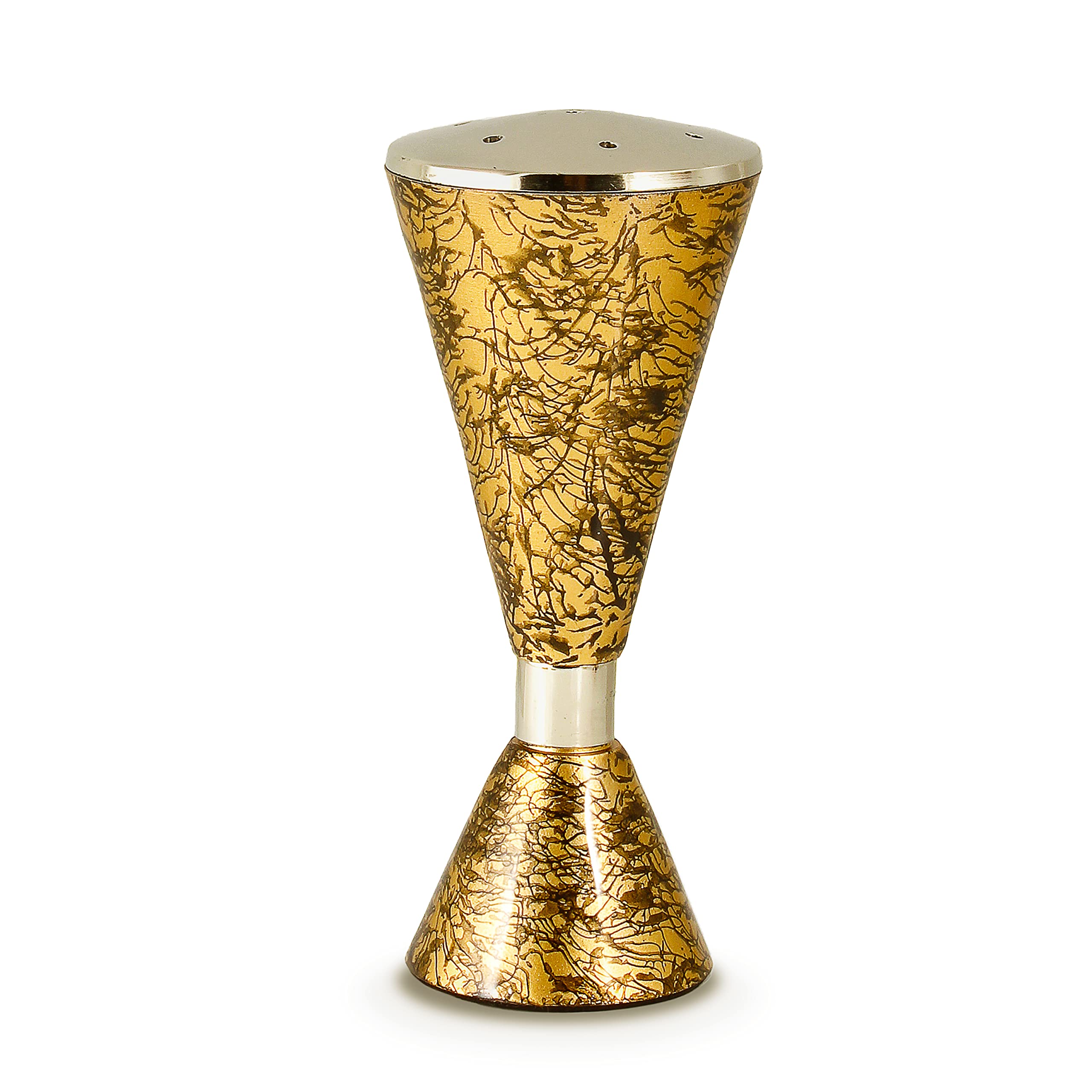 Elegant End of Shabbat Havdalah Set Contemporary Style Nickel Plated Gold Decal - Modern Shape Kiddush Cup Goblet, Tray, Havdulah Candle Holder, Besamim Spice Box Shabbos Decoration by Zion Judaica