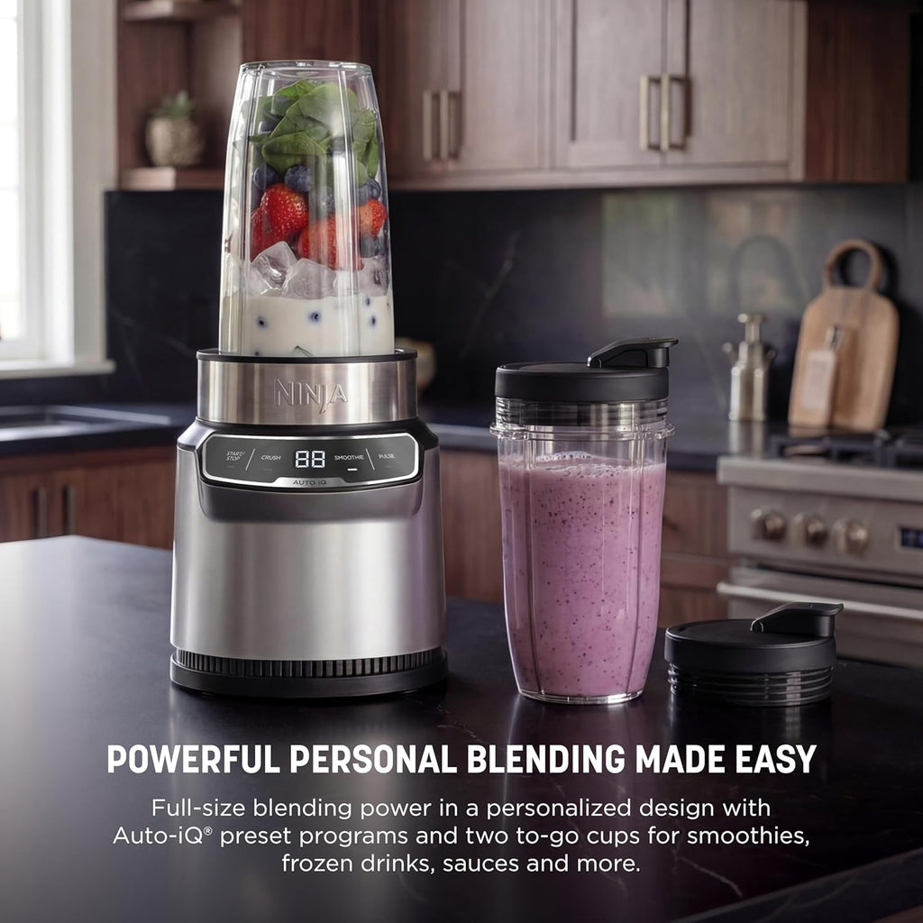Ninja Nutri Pro Blender - Single Serve for Smoothies & Shakes - Includes 2 Cups & Lids - Silver | BN401