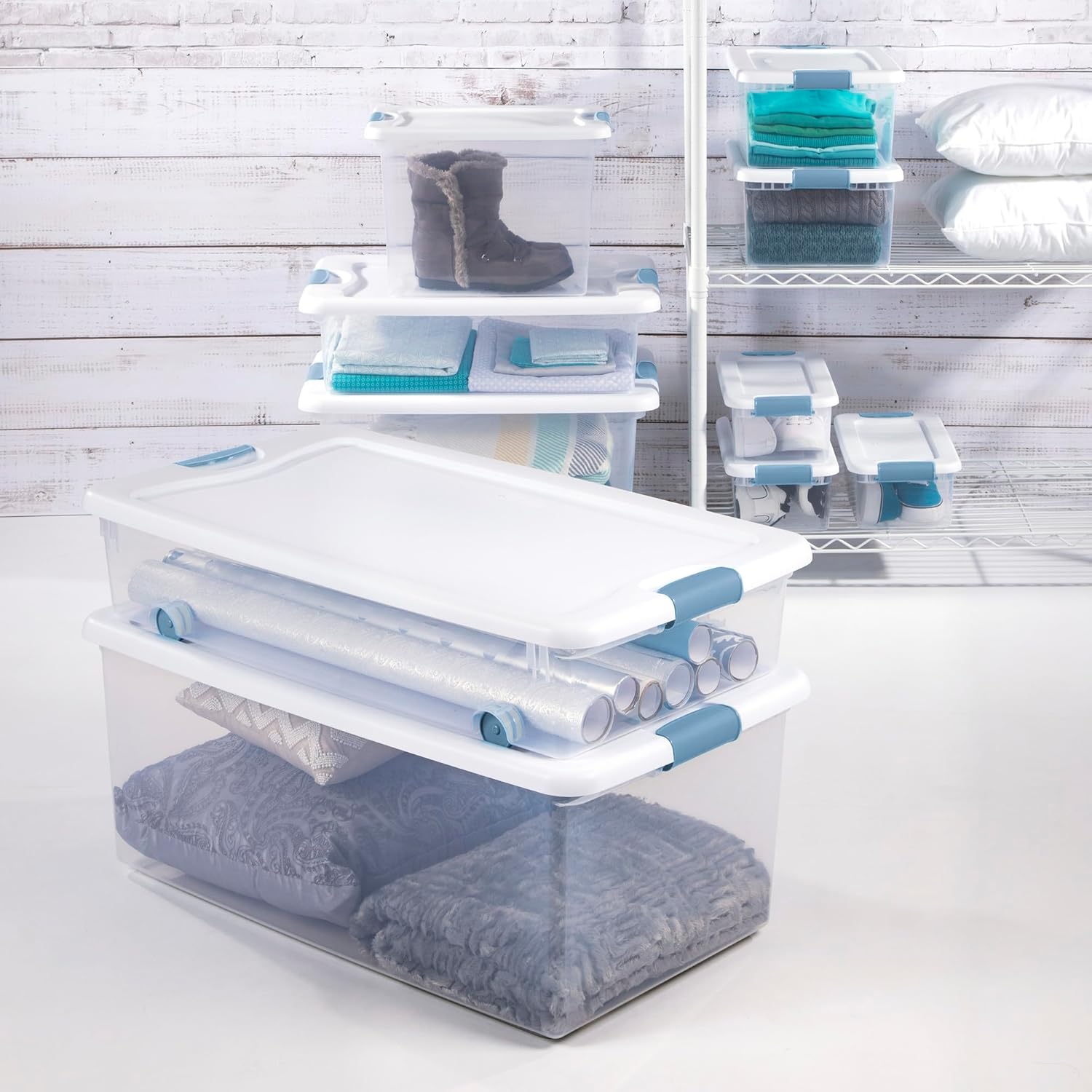 Sterilite 12-Pack Latching Storage Bins - Clear Plastic Under Bed Organizers, 15 Quart Capacity