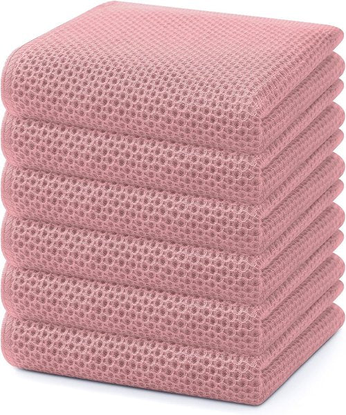 Homaxy 100% Cotton Waffle Weave Kitchen Dish Towels - Ultra Soft & Absorbent, 13 x 28 Inches, 6-Pack in Dried Rose