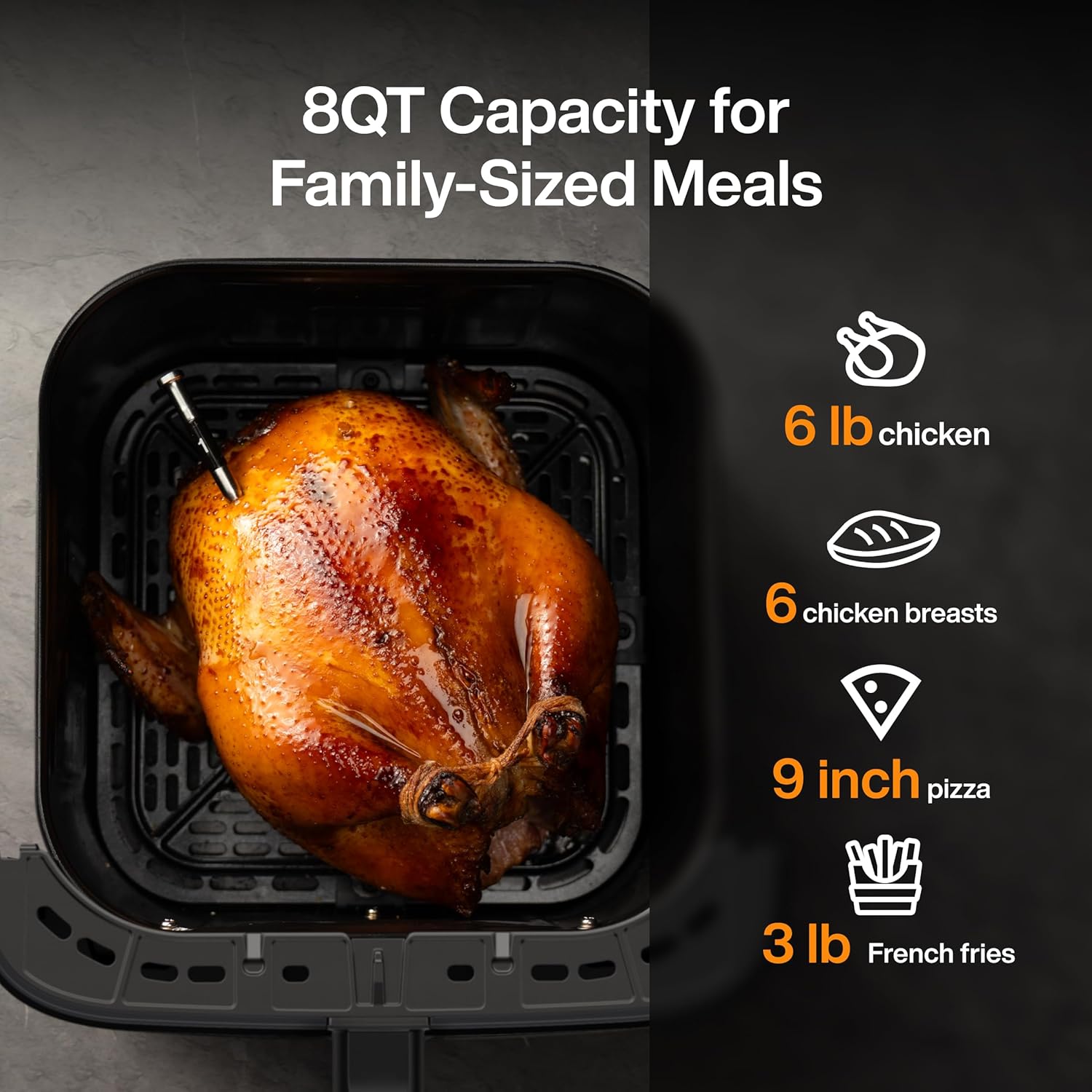 Typhur Sync 8QT AI Smart Air Fryer - 9-in-1 Non-Toxic Ceramic with Wireless Thermometer | Cooks 6lb Chicken