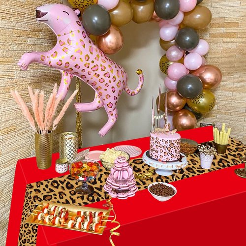3 Pack Leopard Print Party Tablecloth Decorations, Safari Animal Cheetah Plastic Table Cloth Red Leopard Runner Disposable Rectangle Table Cover for Baby Shower Birthday Party Supplies, 54x108 Inch