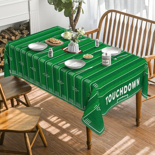 Horaldaily Football Square Tablecloth 60×120 Inch Rectangular, Football Touchdown and Game Day Themed Decorative Washable Table Cover for Party Picnic Dinner Decor