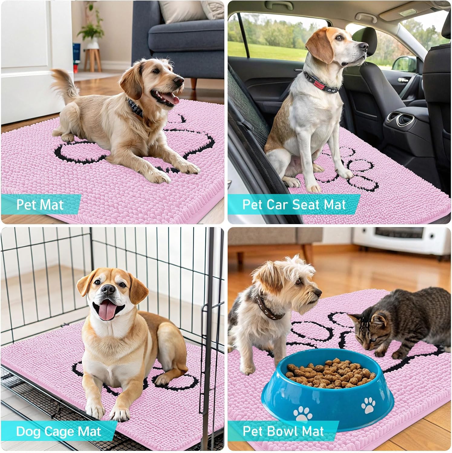 OLANLY Dog Door Mat - Absorbent Non-Slip Mud Mat for Paws | Quick Dry Chenille, 30x20, Pink