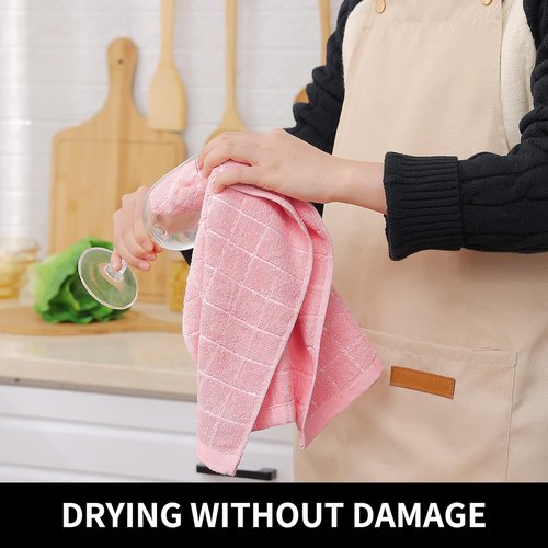 Homaxy Kitchen Towels - 100% Cotton Terry, Soft & Super Absorbent | Checkered Design, Pink, 13 x 28 Inches, 4 Pack