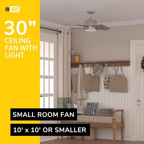 Inlight 30" Integrated LED Indoor Brushed Steel AC Motor Ceiling Fan with Light and Remote, Five Reversible Blades in a Black and Barnwood Finishes, IN-0715-1-MD