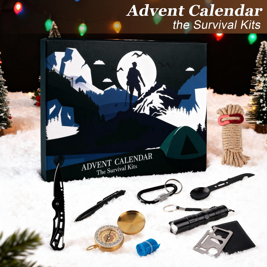 Survival Kit Advent Calendar 2025 for Men, 24 Day Christmas Countdown Surprise Gift with Outdoor Survival Tools for Teen Boys Men Outdoor Enthusiasts Hiking, Camping, Hunting, Fishing