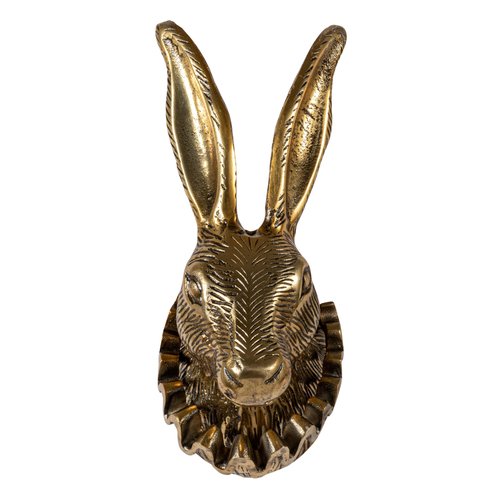 Creative Co-Op Cast Aluminum Rabbit Head with Ruff Collar Wall Décor, Antique Brass Finish