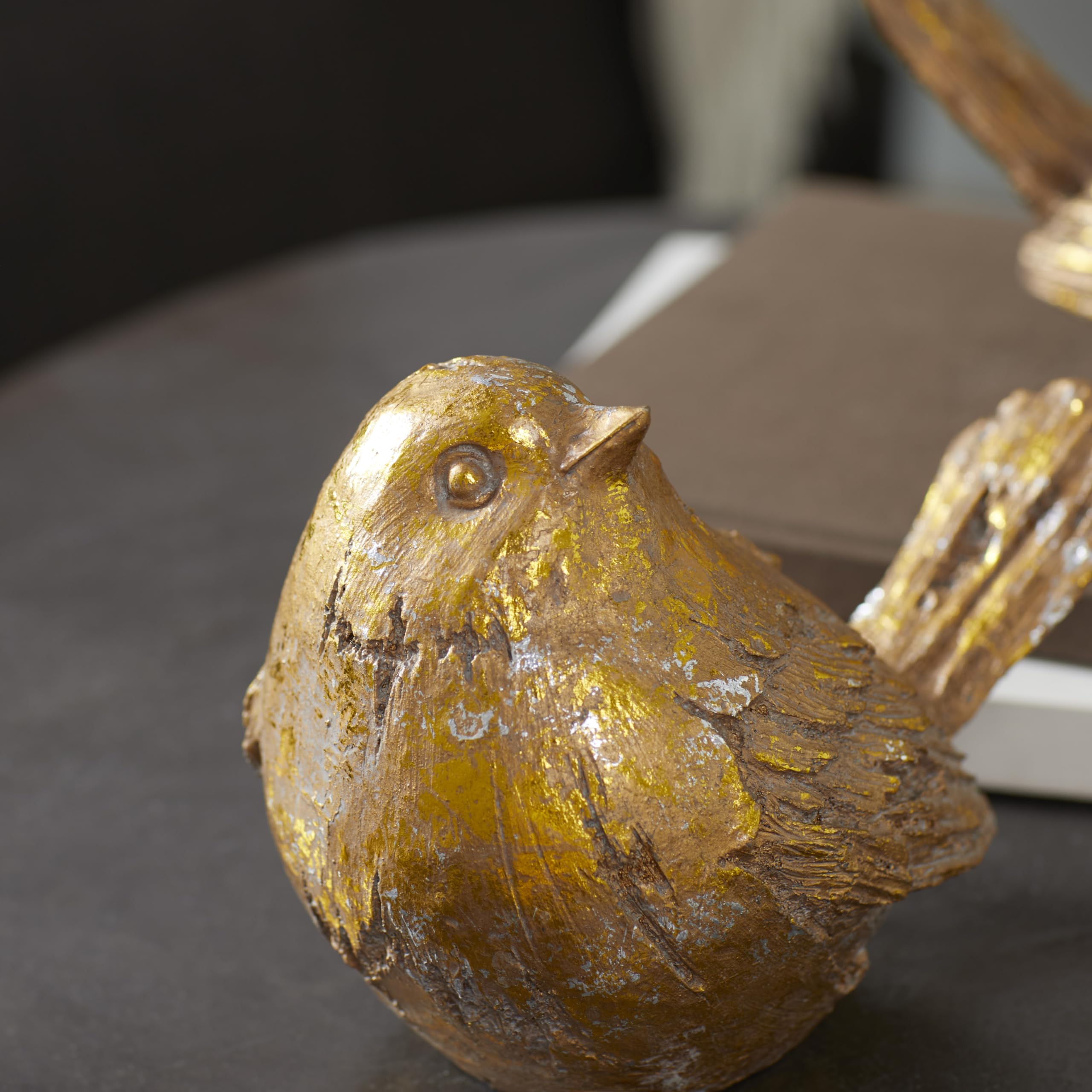 Deco 79 Polystone Bird Decorative Sculpture Home Decor Statues, Set of 2 Accent Figurines 8"W, 6"H, Gold