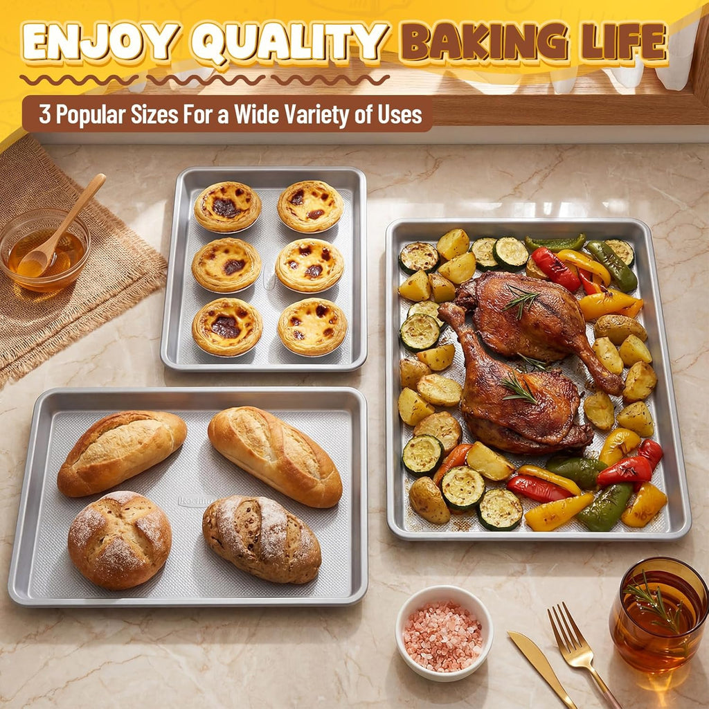 Roshtia Non-Stick Baking Pan Set - Heavy Duty Carbon Steel Cookie Sheets | 13", 15", 18" Sizes