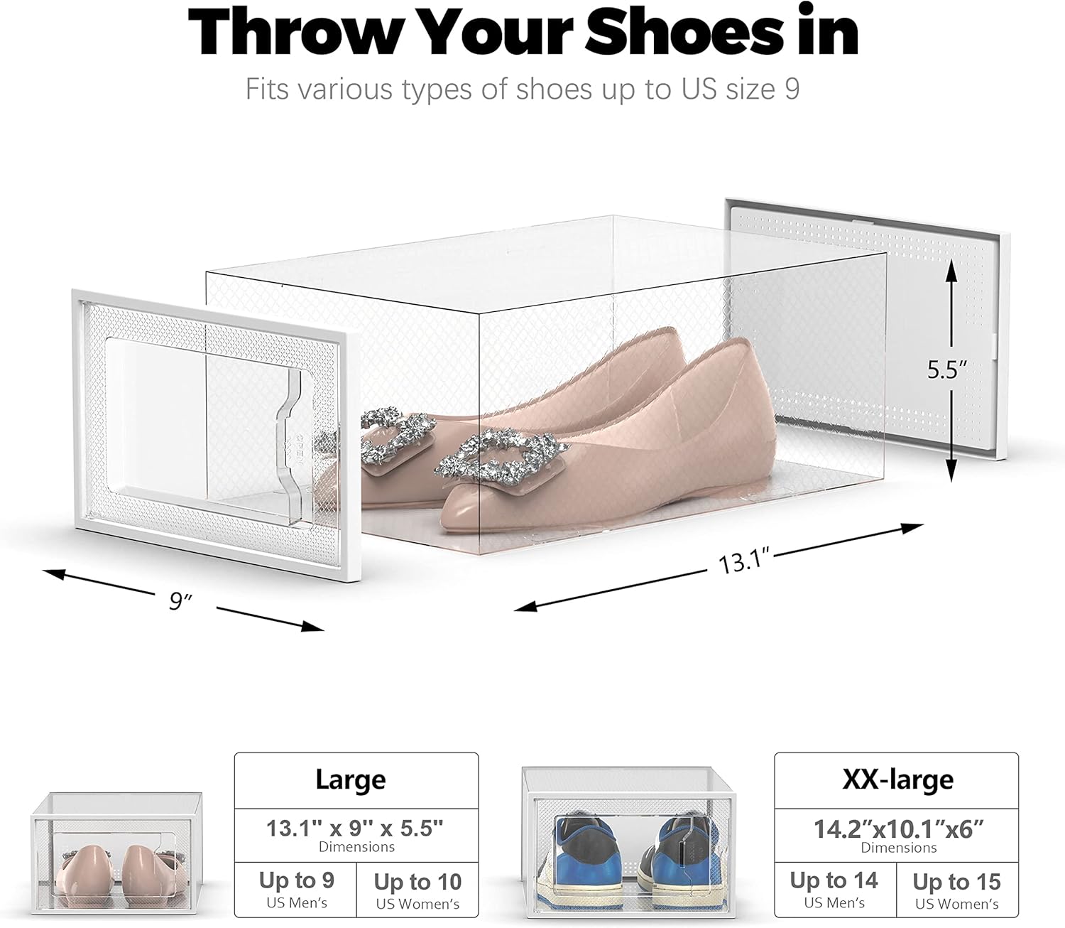 SEE SPRING Shoe Storage Box - 12 Pack Clear Plastic Stackable Organizer for Closet | Space-Saving Design