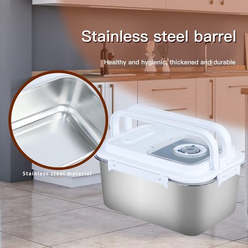 Mairuker 20Lbs Airtight Rice Container with Flip Lid, Stainless Steel Food Storage Container with Date Tracker, Measuring Cup and Spoon, 10L Portable Kitchen Pantry Bin for Flour Grain Sugar - Silver