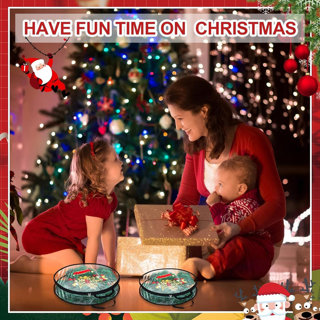 Zhengmy Wreath Storage Bags - 4 Pack Clear Christmas Wreath Containers with Handles & Dual Zippers | Black