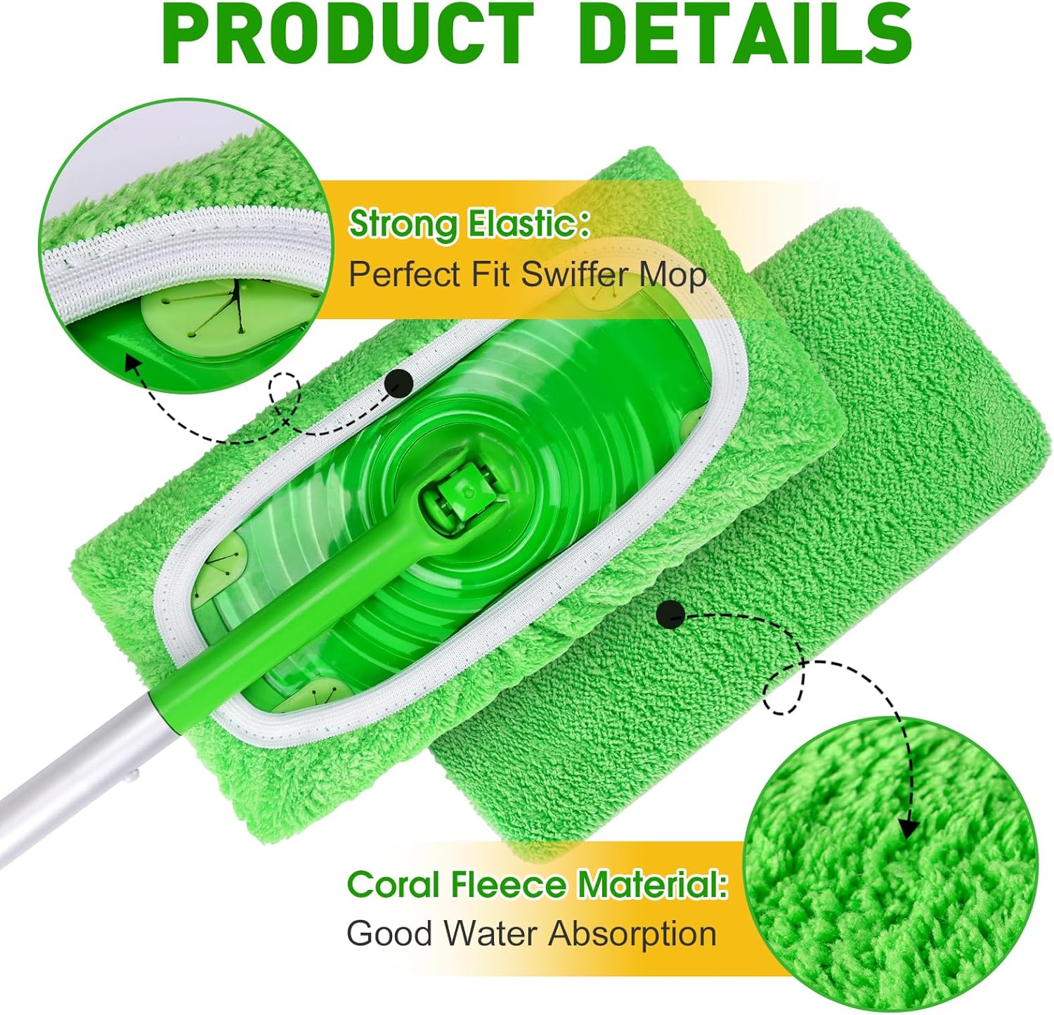 Skiennix 12-Pack Reusable Microfiber Mop Pads - Washable Cloths for Dry & Wet Floor Cleaning