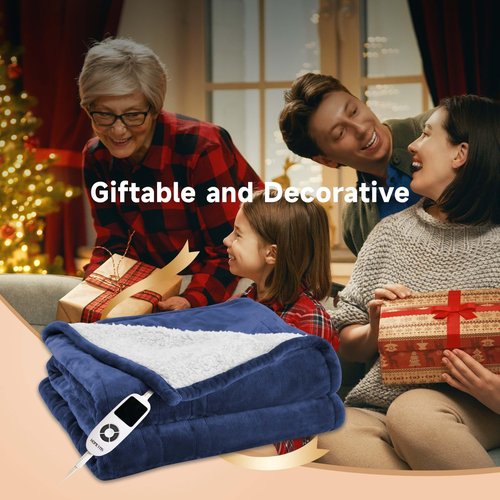 Heated Blanket Electric Throw 50''x60'' Heating Blanket Throw 10 Hours Auto-Off 9 Heating Levels,Over-Heat Protection, Machine Washable Flannel Sherpa,ETL Certification (Blue)