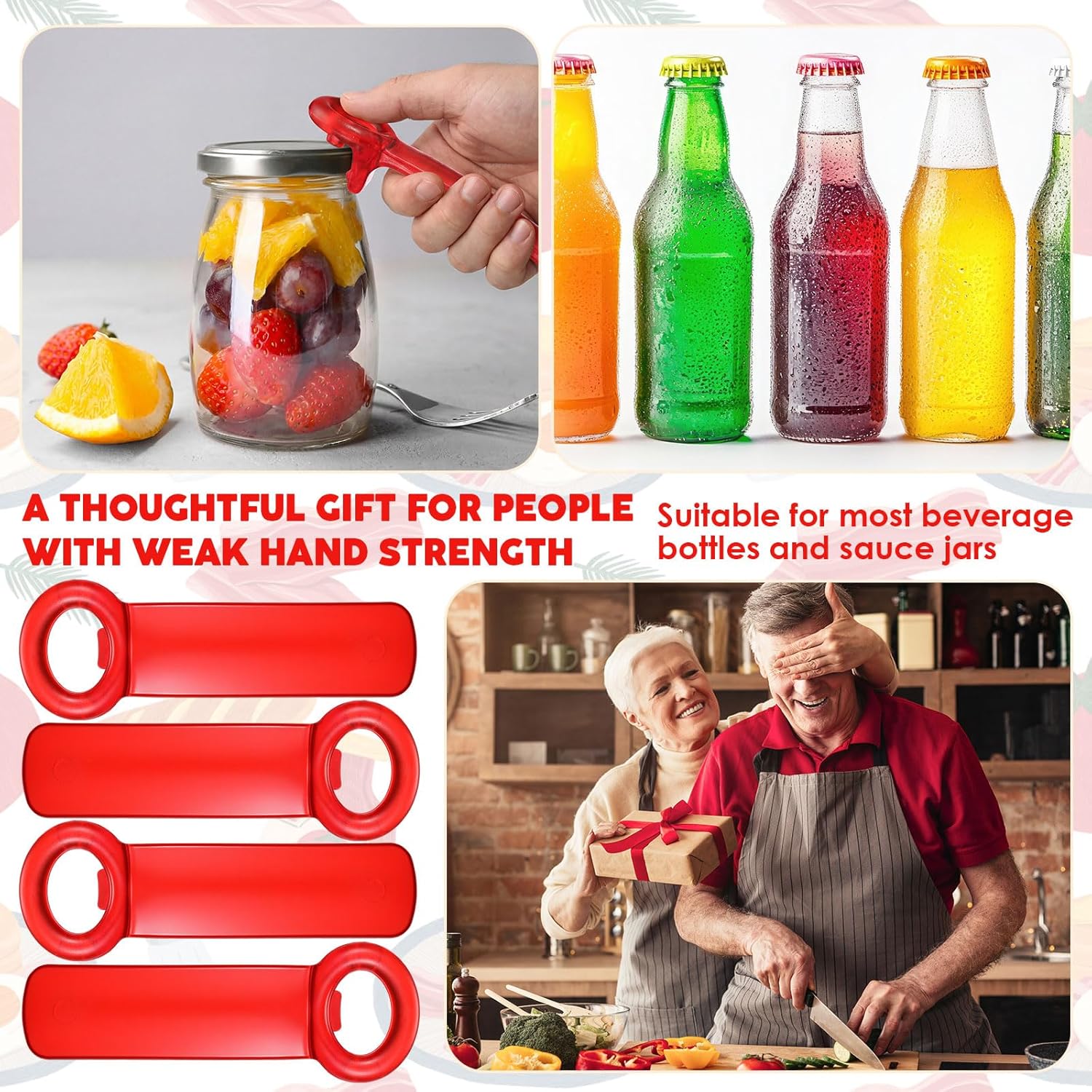 Skiennix Jar Lid Opener Set - 4 Pcs Easy Grip Tool for Seniors & Arthritis Relief | Kitchen Accessory