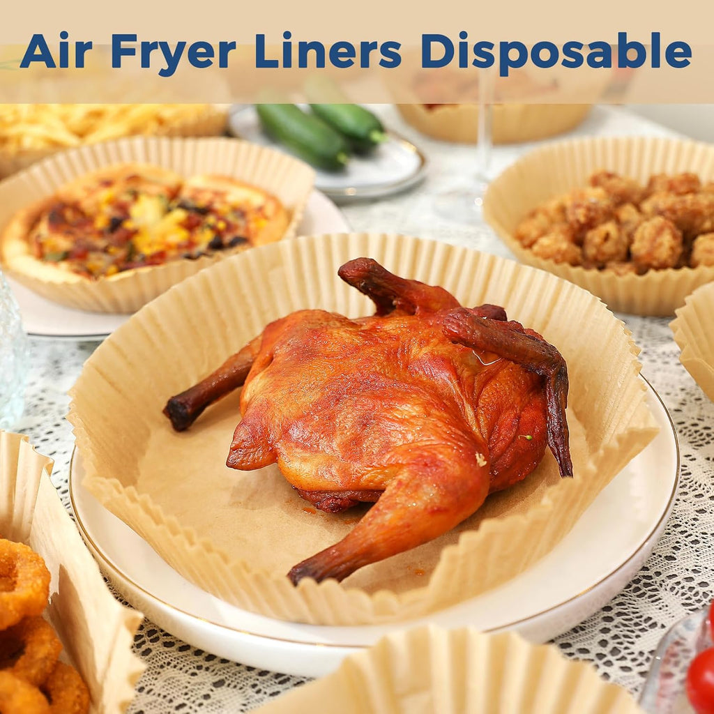Skiennix Air Fryer Disposable Paper Liners - Non-Stick, Oil-Proof Parchment for 3-5QT Baskets | 100PCS, 6.5 Inch